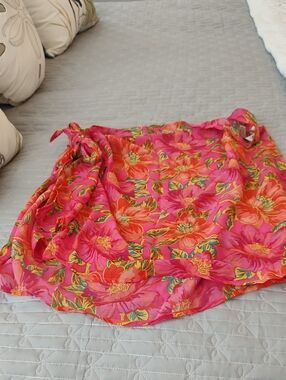Beach Riot Pink Floral Wrap Skirt with Orange Accents